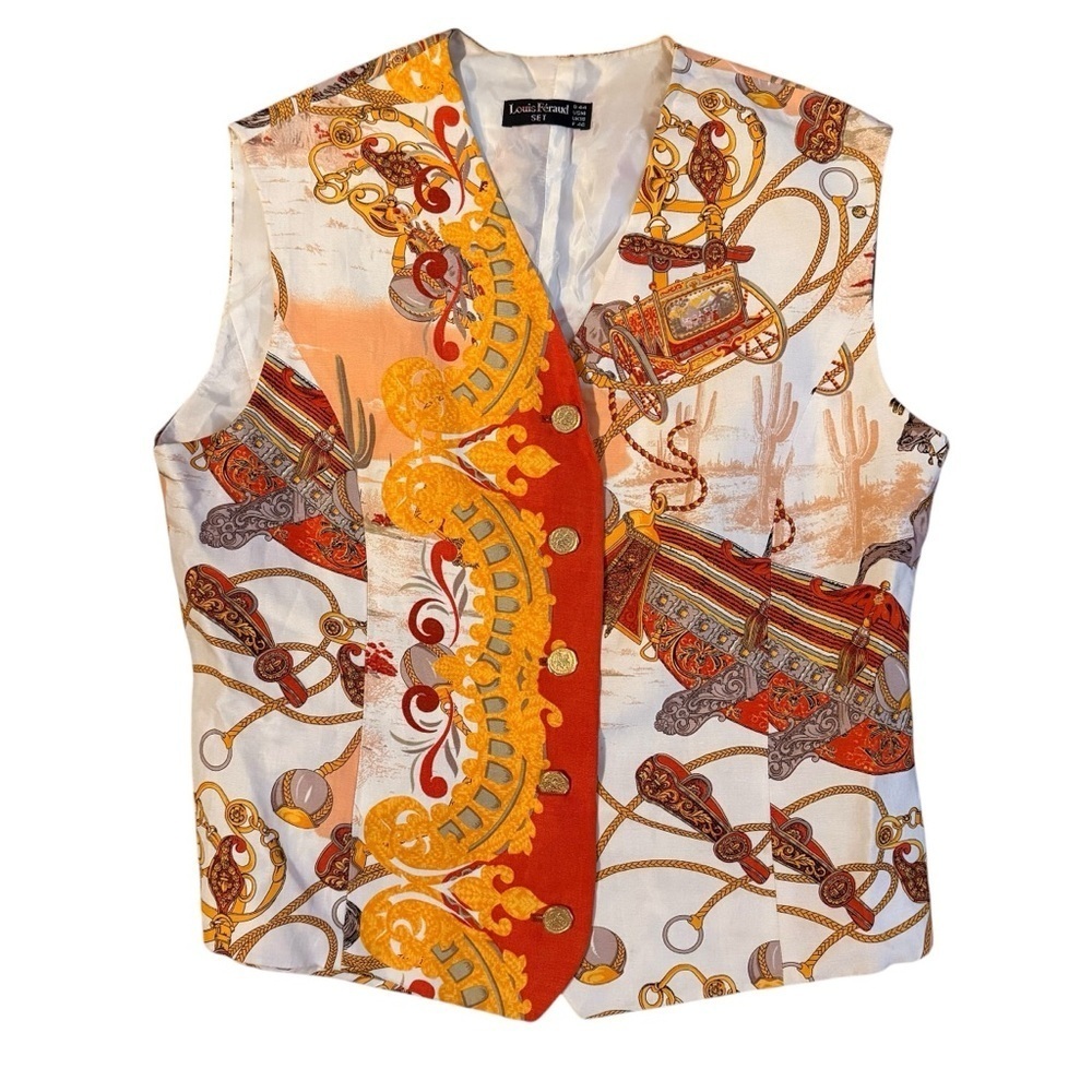 Louis Feraud 1980s Western Motif Print Vest Size 14